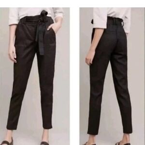 Anthropologie Elevenses Black Linen Ankle Paperbag Pants